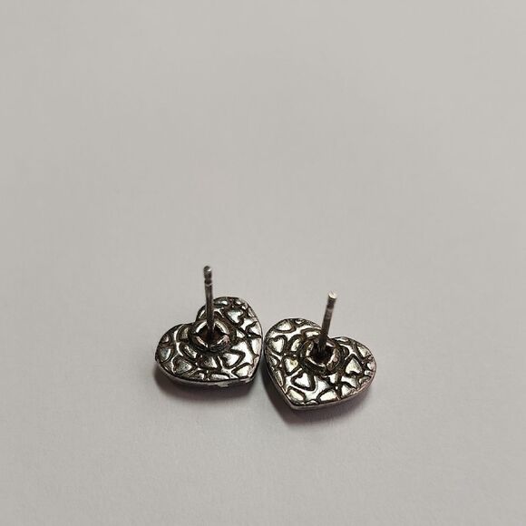 Sterling Silver Heart Stud Earrings - Picture 2 of 4